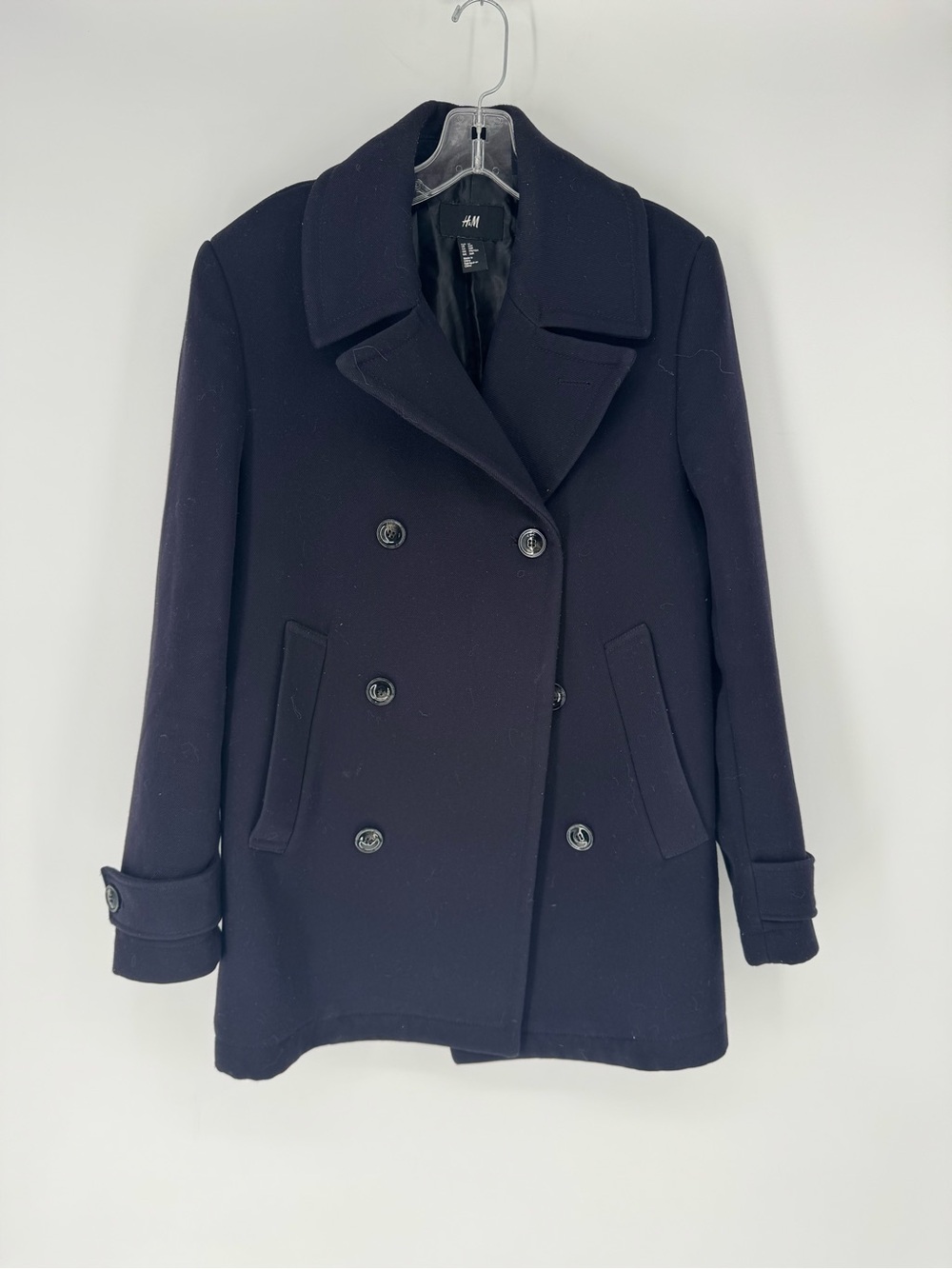 H&M Men's 36R Double-Breasted wool blend Navy Peacoat